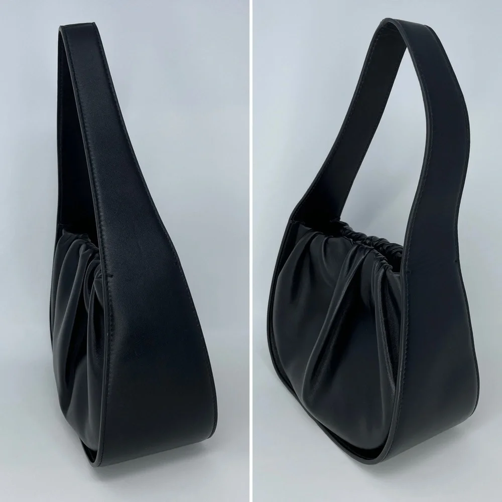 EUC Loeffler Randall Aris Gathered Ruched Petite Shoulder Bag Black Leather - Picture 7 of 15